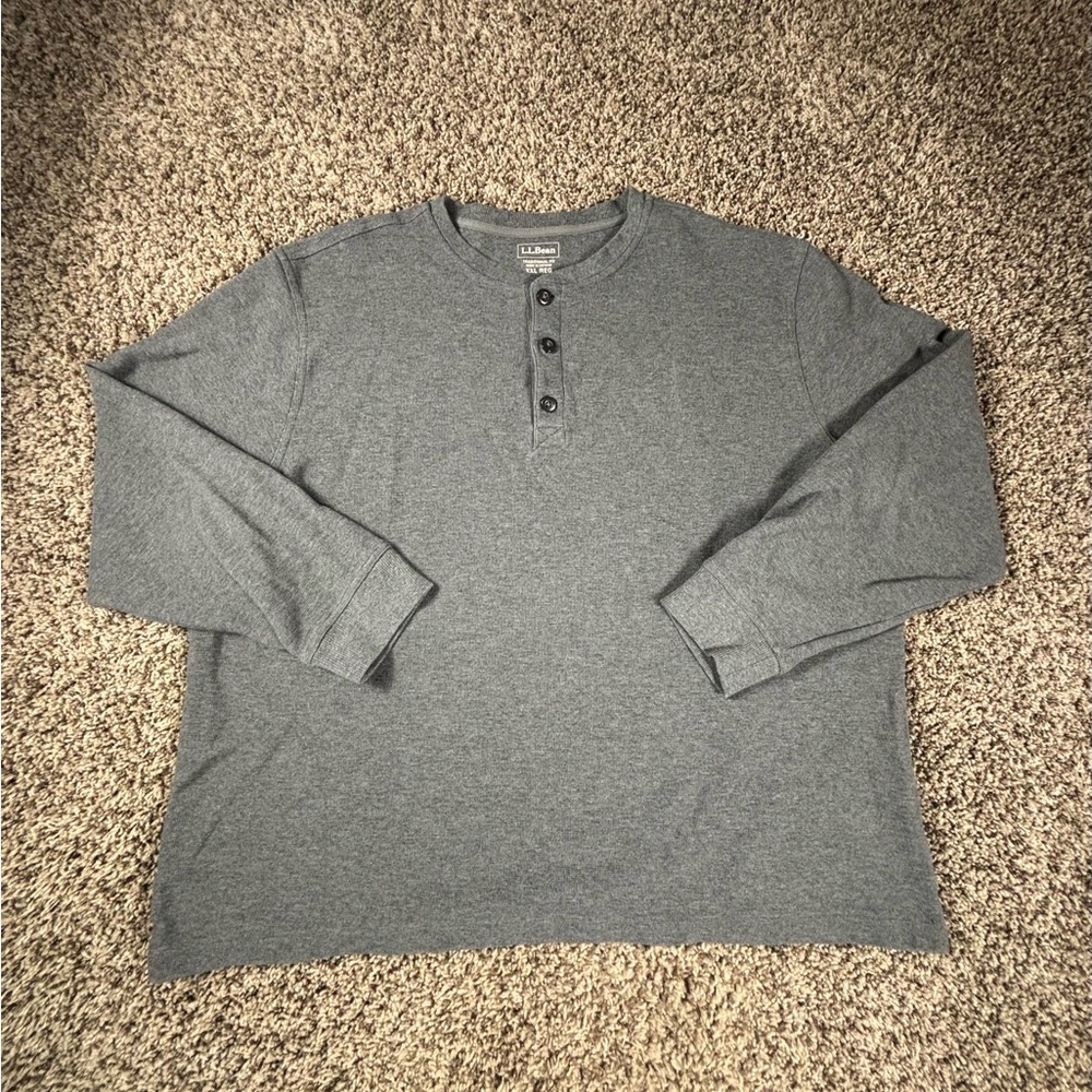 L.L.Bean Traditional Fit Gray Knit Henley Long Sleeve Shirt Men’s Size XXL REG